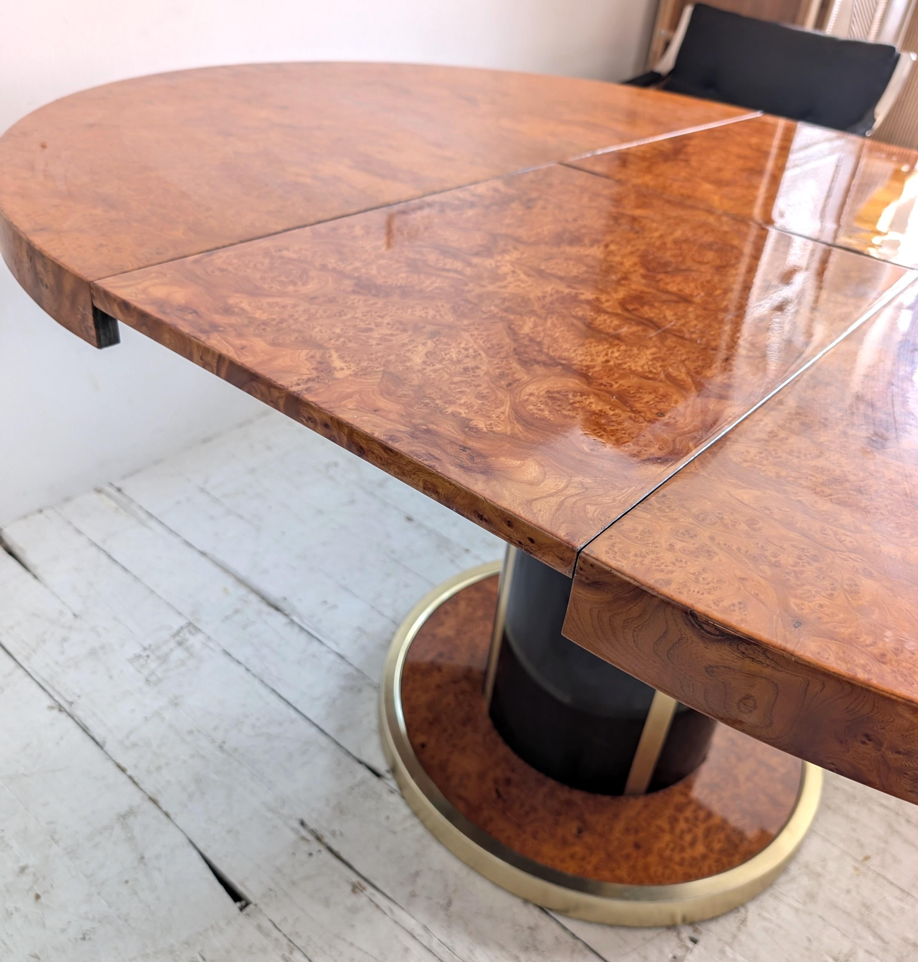 1970s Italian Willy Rizzo style extending burlwood lacquer & gold dining table 6