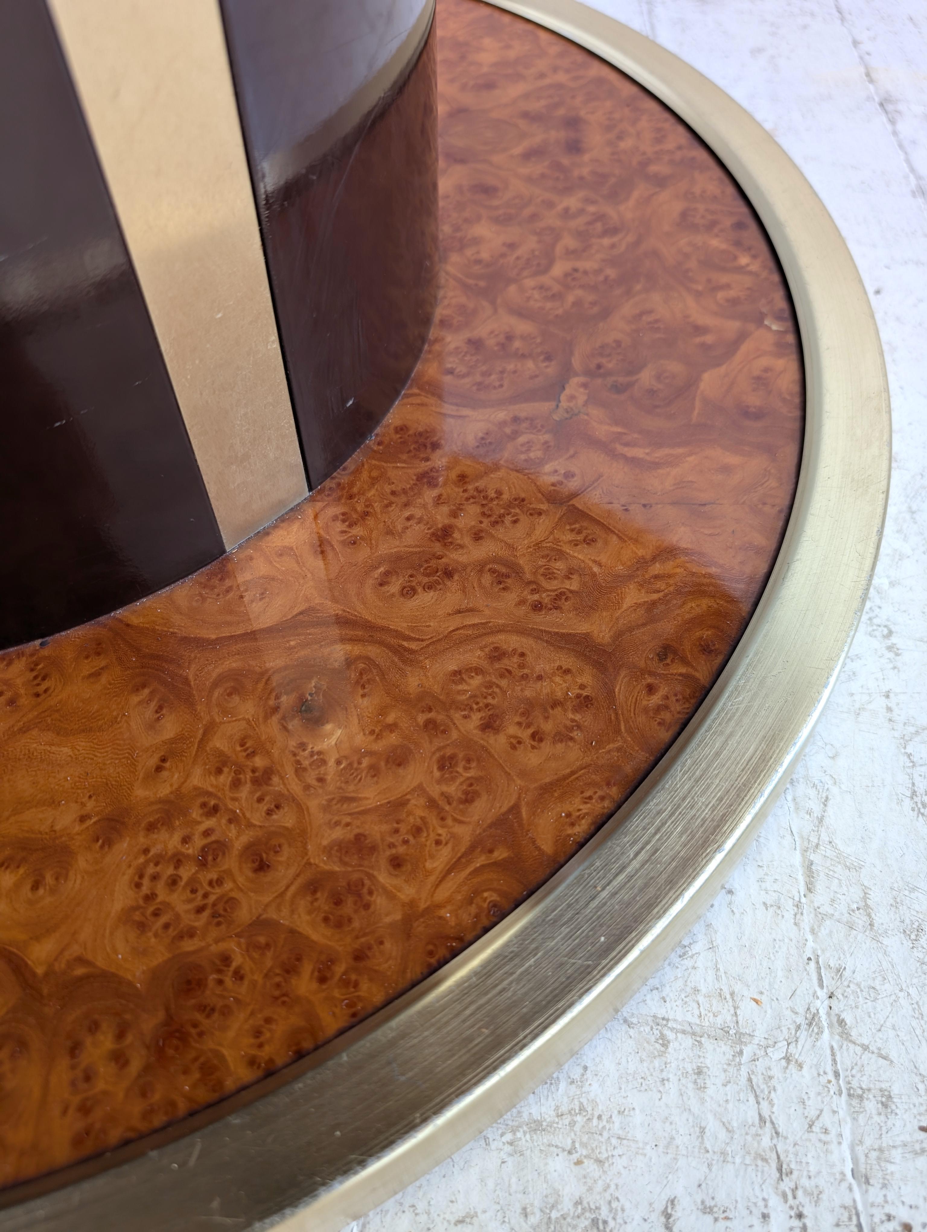 1970s Italian Willy Rizzo style extending burlwood lacquer & gold dining table 9