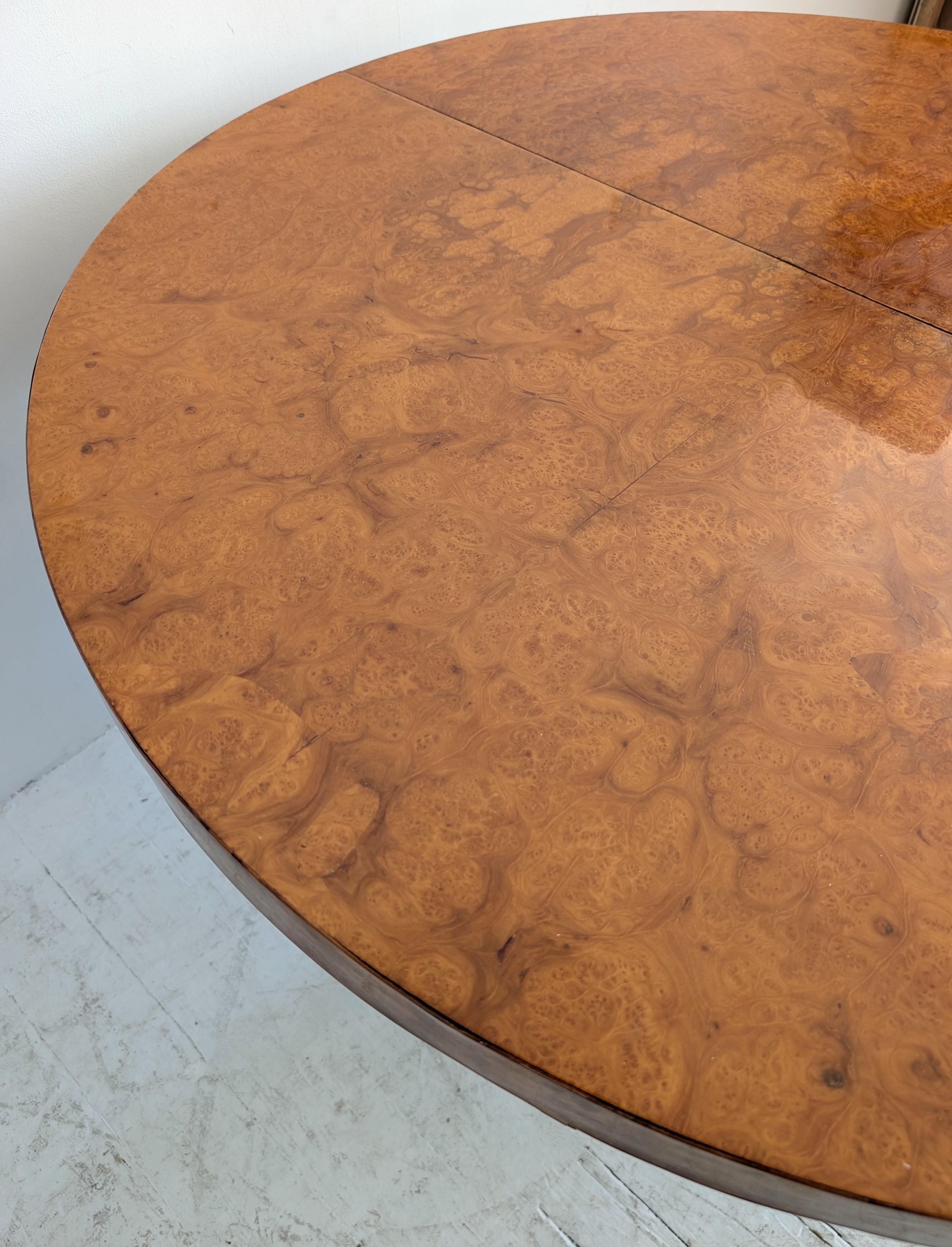 1970s Italian Willy Rizzo style extending burlwood lacquer & gold dining table 10