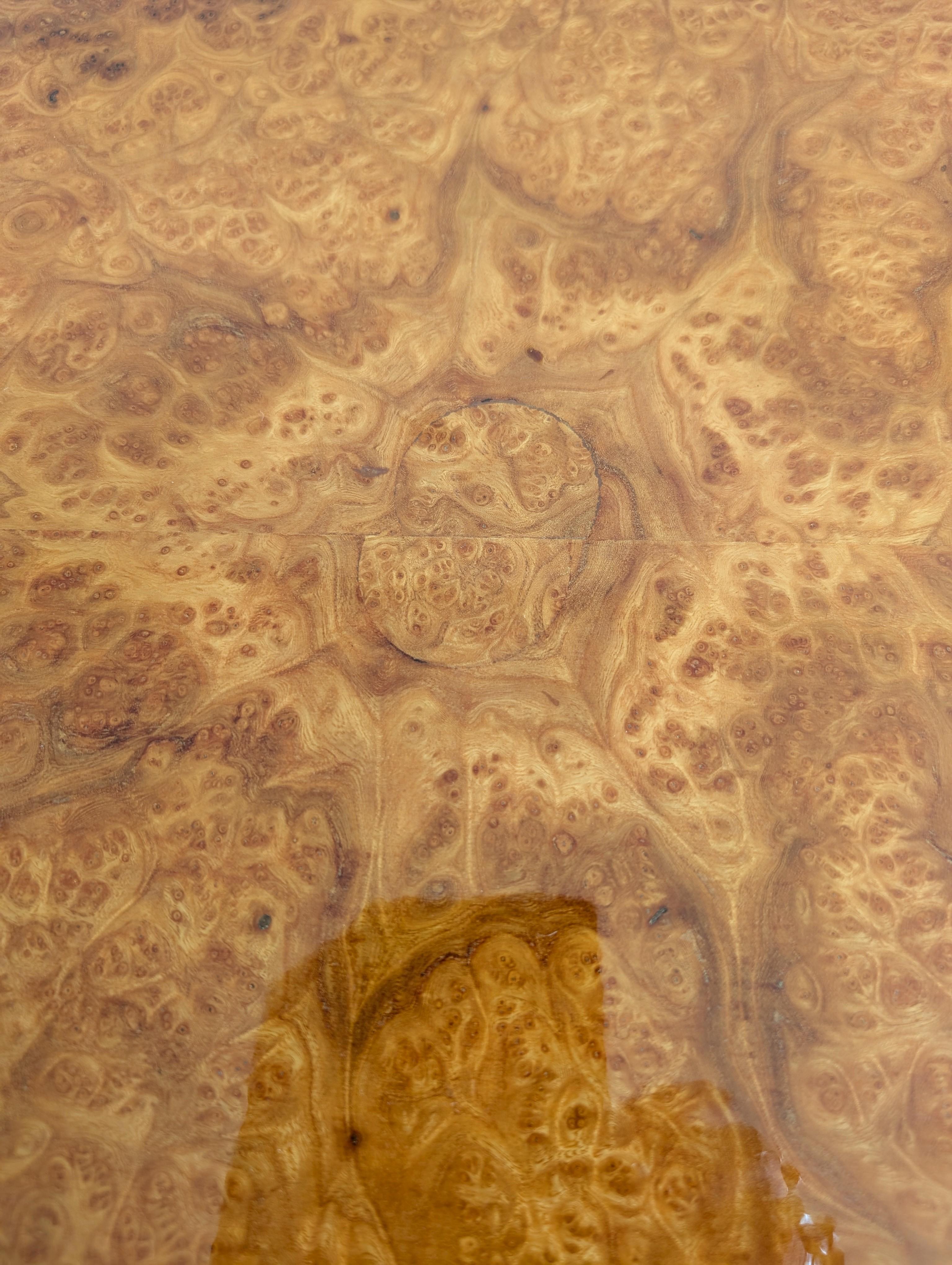 1970s Italian Willy Rizzo style extending burlwood lacquer & gold dining table 11