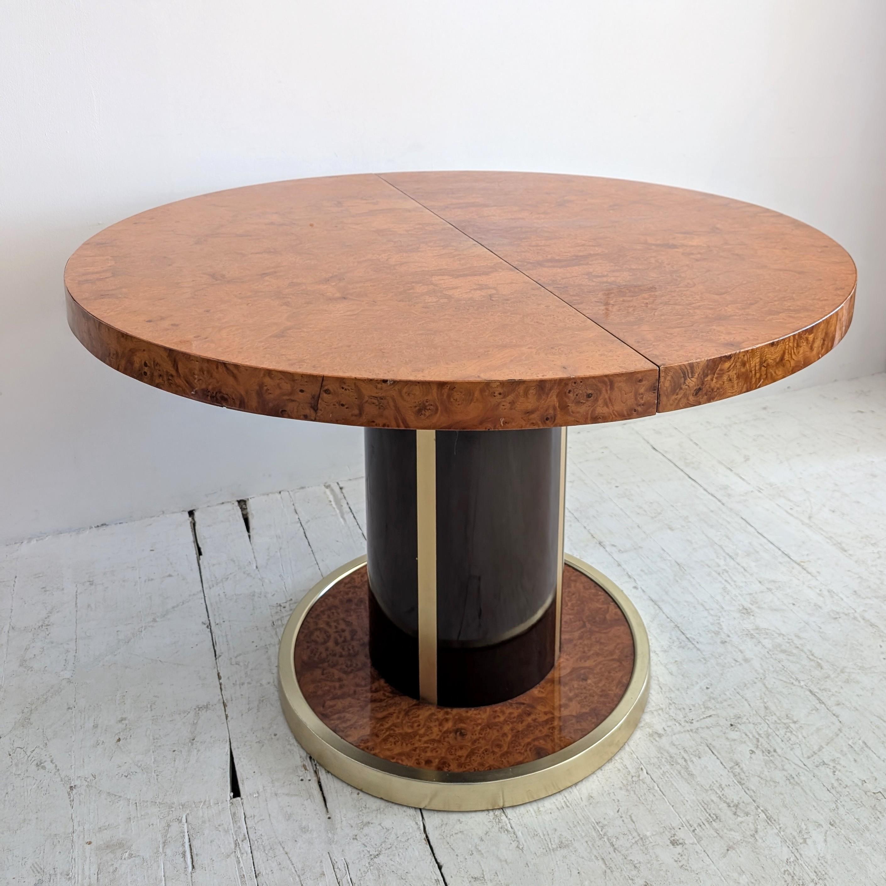 Mid-Century Modern 1970s Italian Willy Rizzo style extending burlwood lacquer & gold dining table
