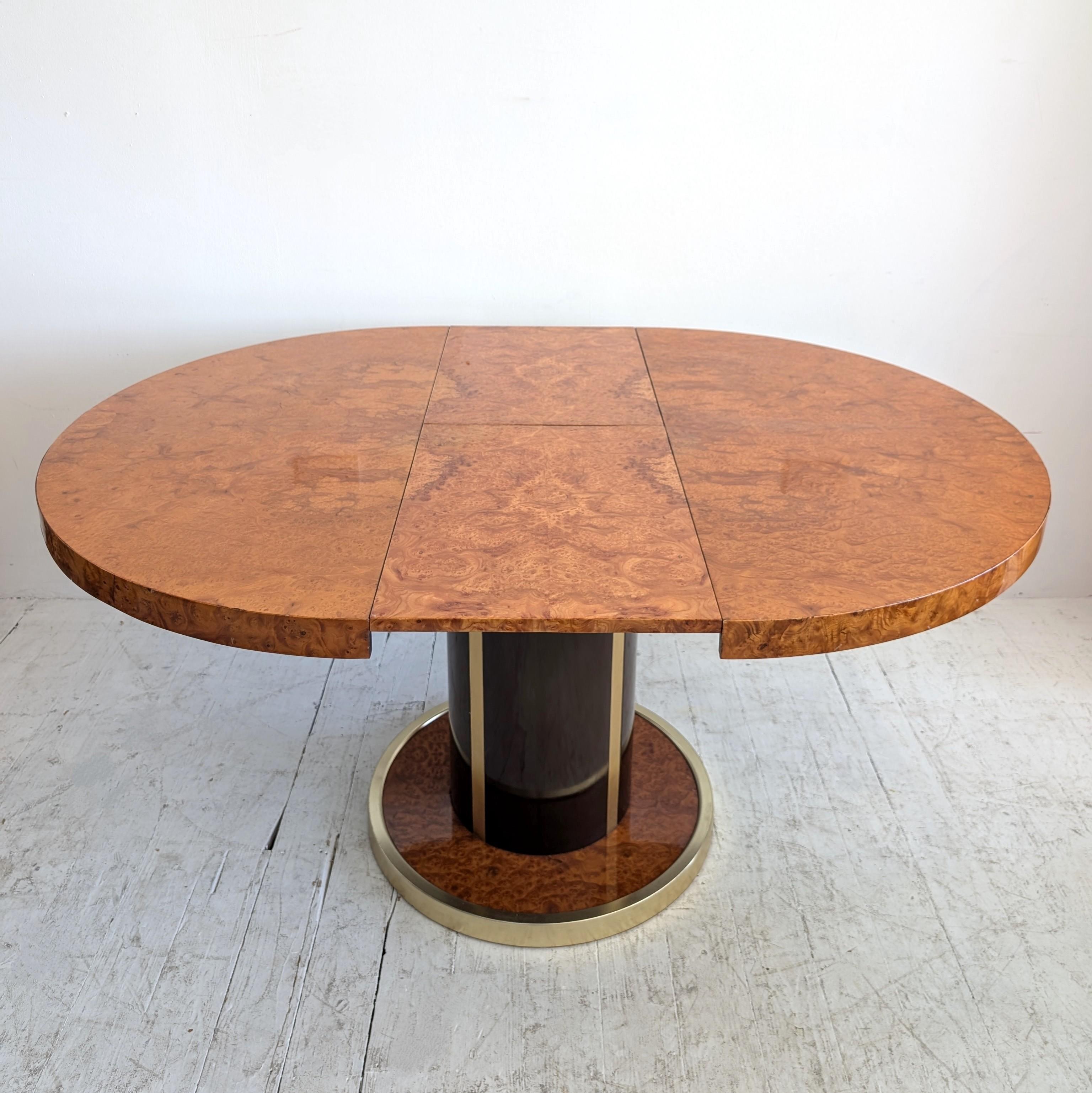 1970s Italian Willy Rizzo style extending burlwood lacquer & gold dining table In Good Condition In Hastings, GB