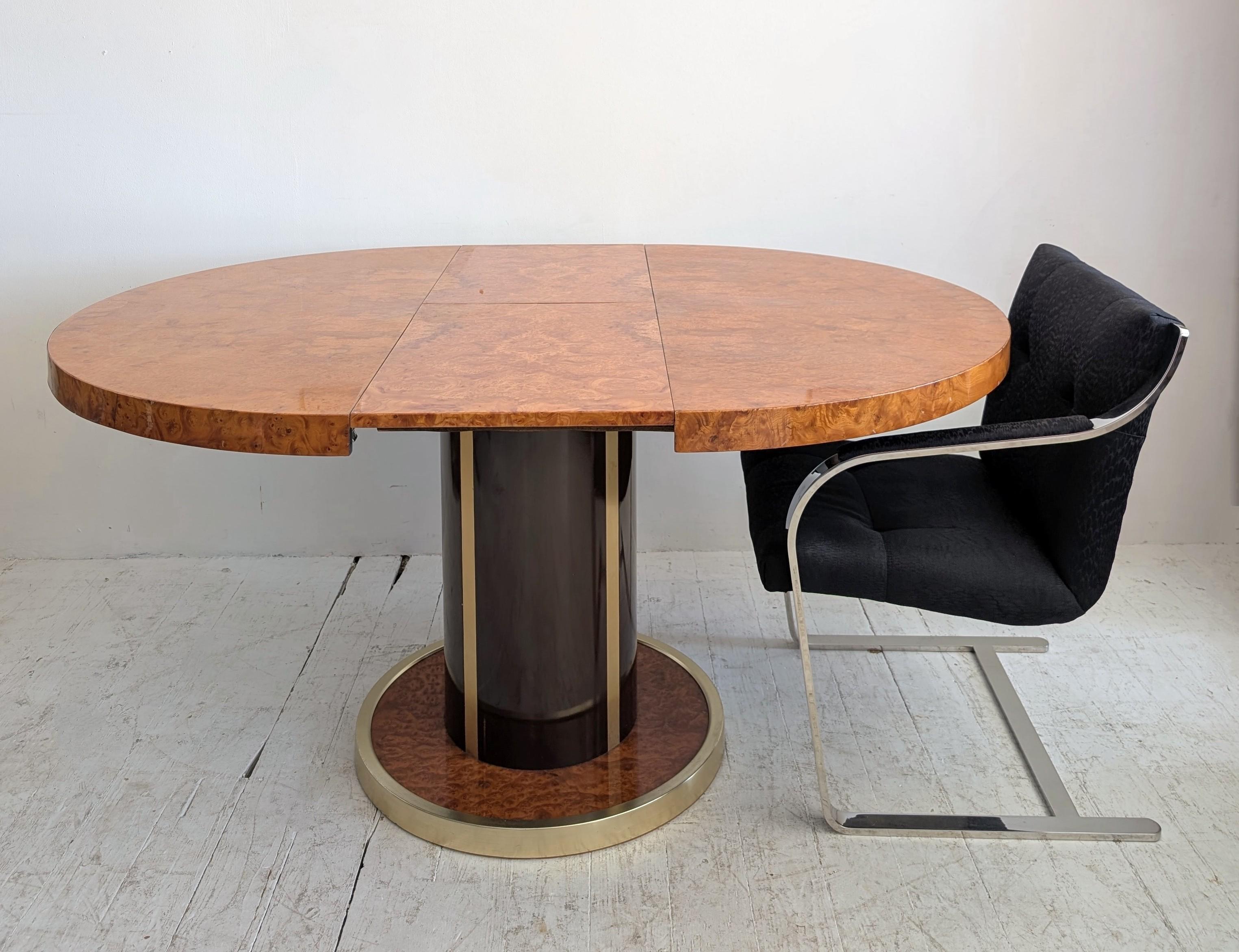 20th Century 1970s Italian Willy Rizzo style extending burlwood lacquer & gold dining table