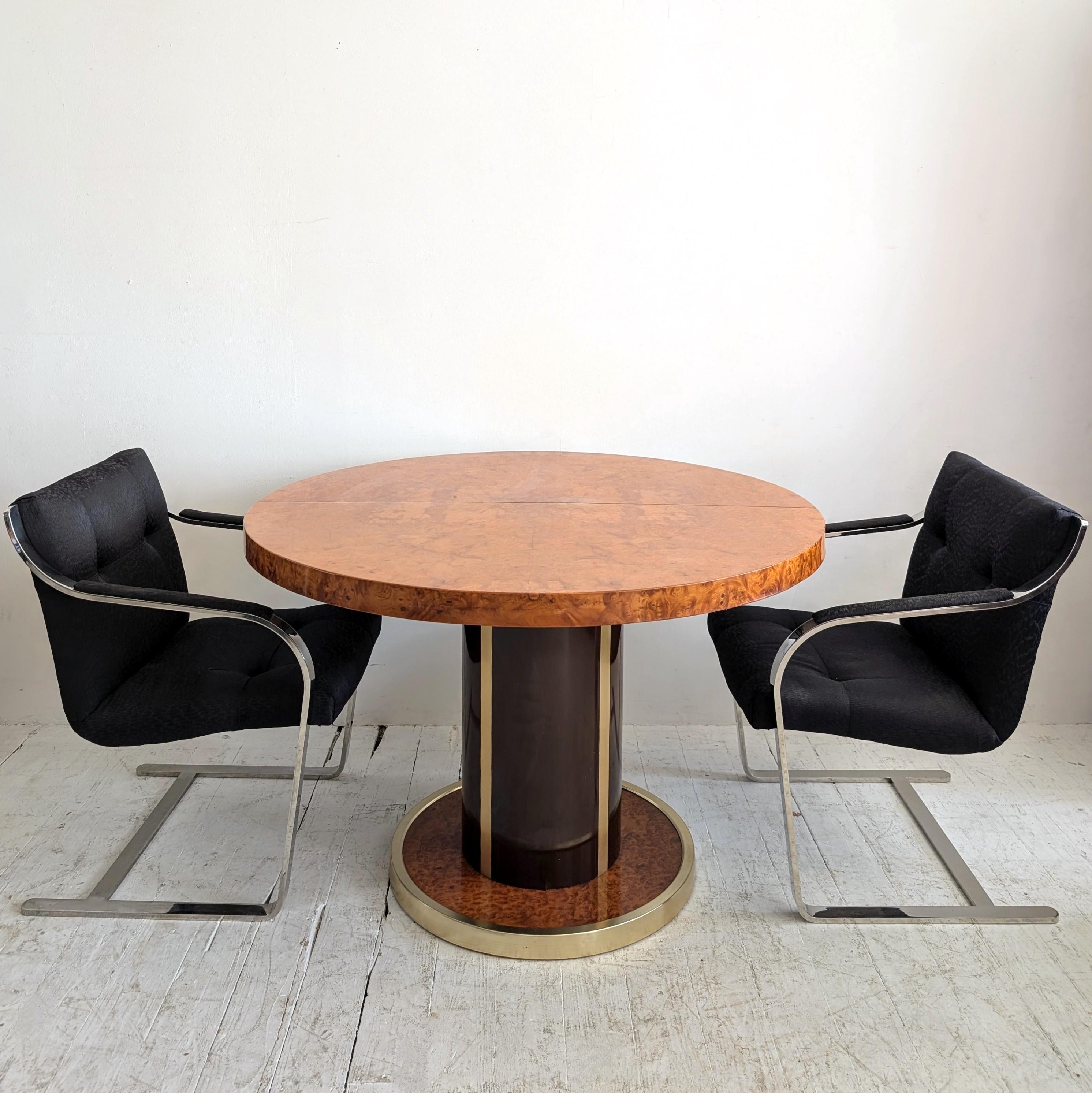 Metal 1970s Italian Willy Rizzo style extending burlwood lacquer & gold dining table