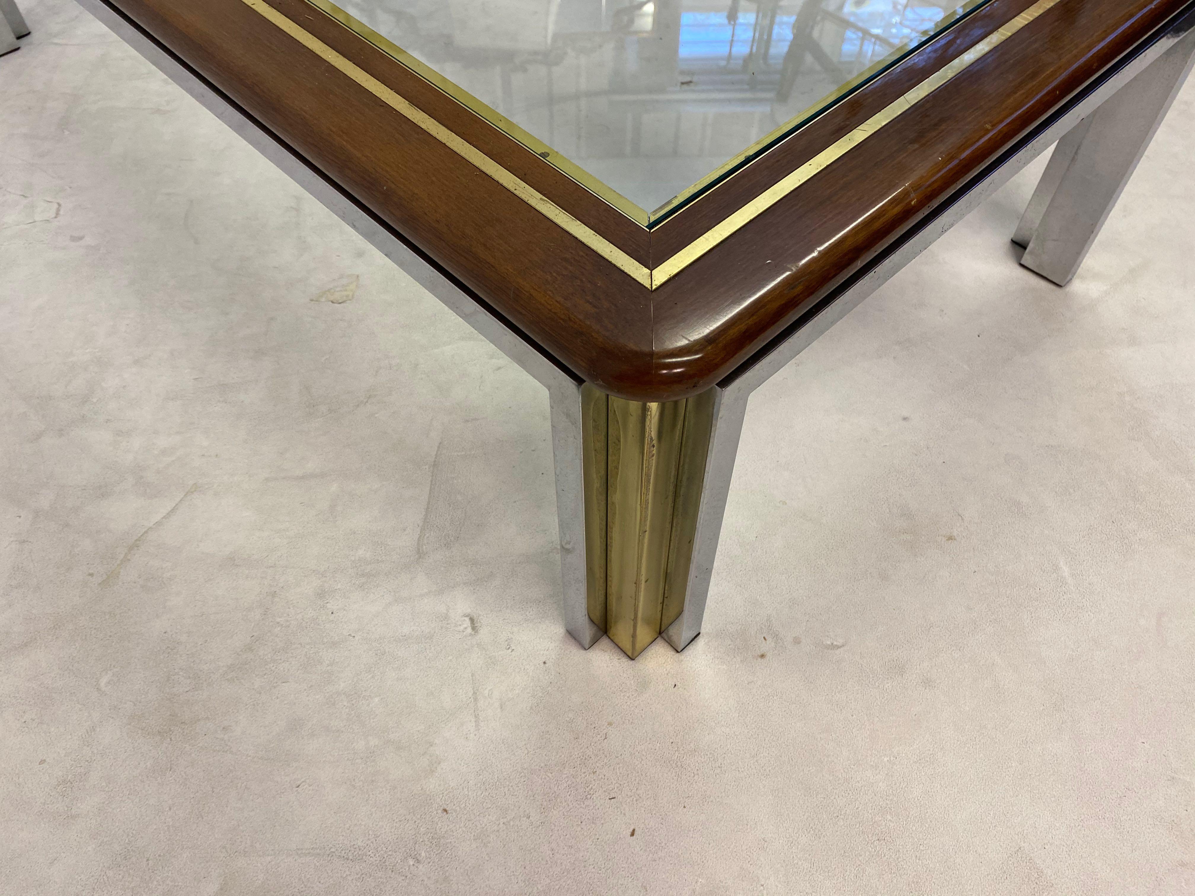 1970s Italian Wood, Brass and Chrome Coffee Table For Sale 4