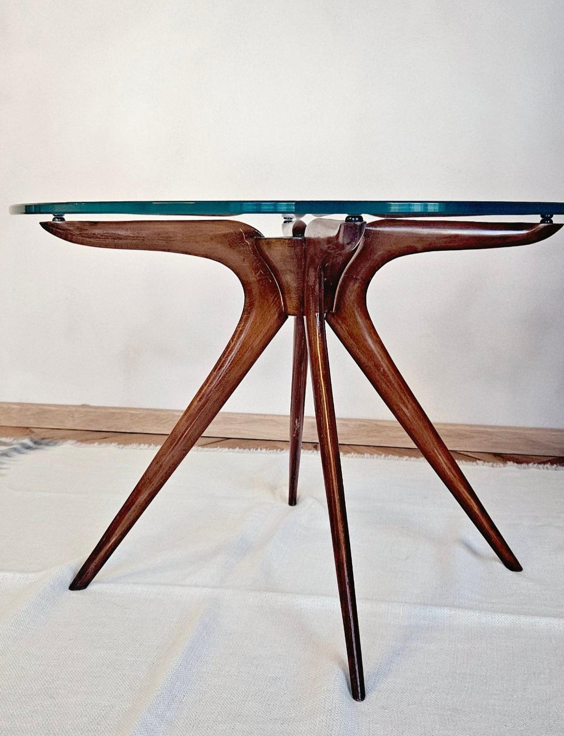 1970er Italienischer Beistelltisch aus Holz und Glas mit Spinne 1