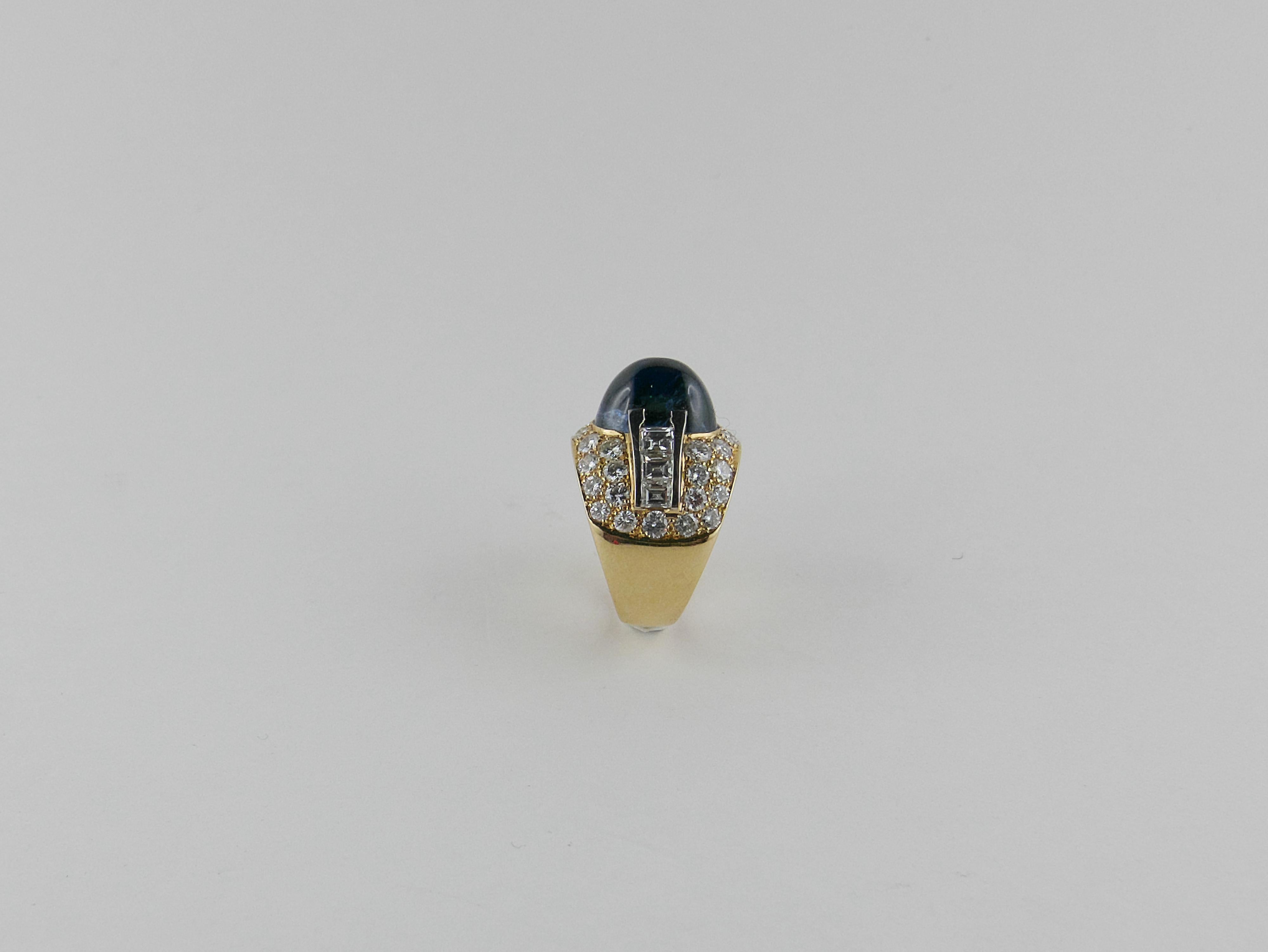 Mixed Cut 1970s Italian Yellow and White Gold, Sapphire and Diamond Ring For Sale