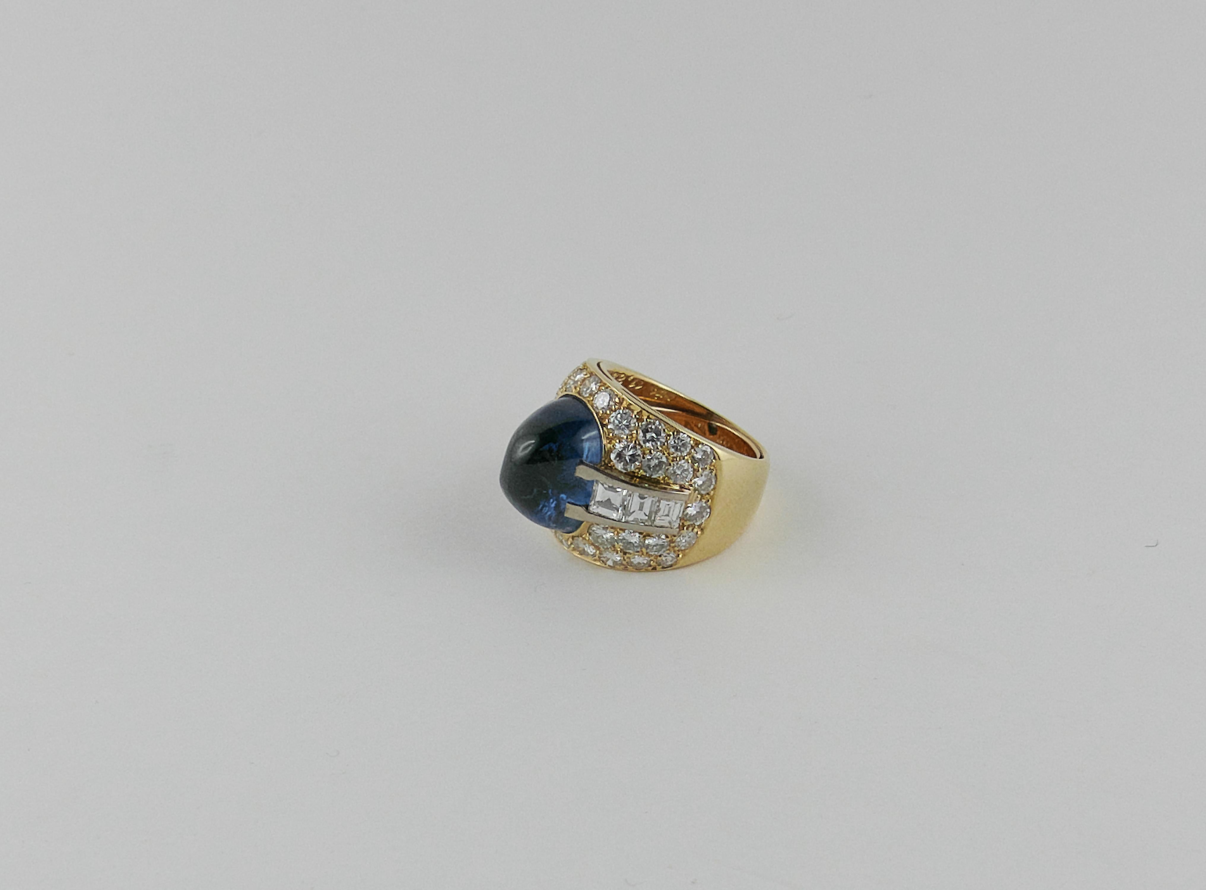 Women's 1970s Italian Yellow and White Gold, Sapphire and Diamond Ring For Sale