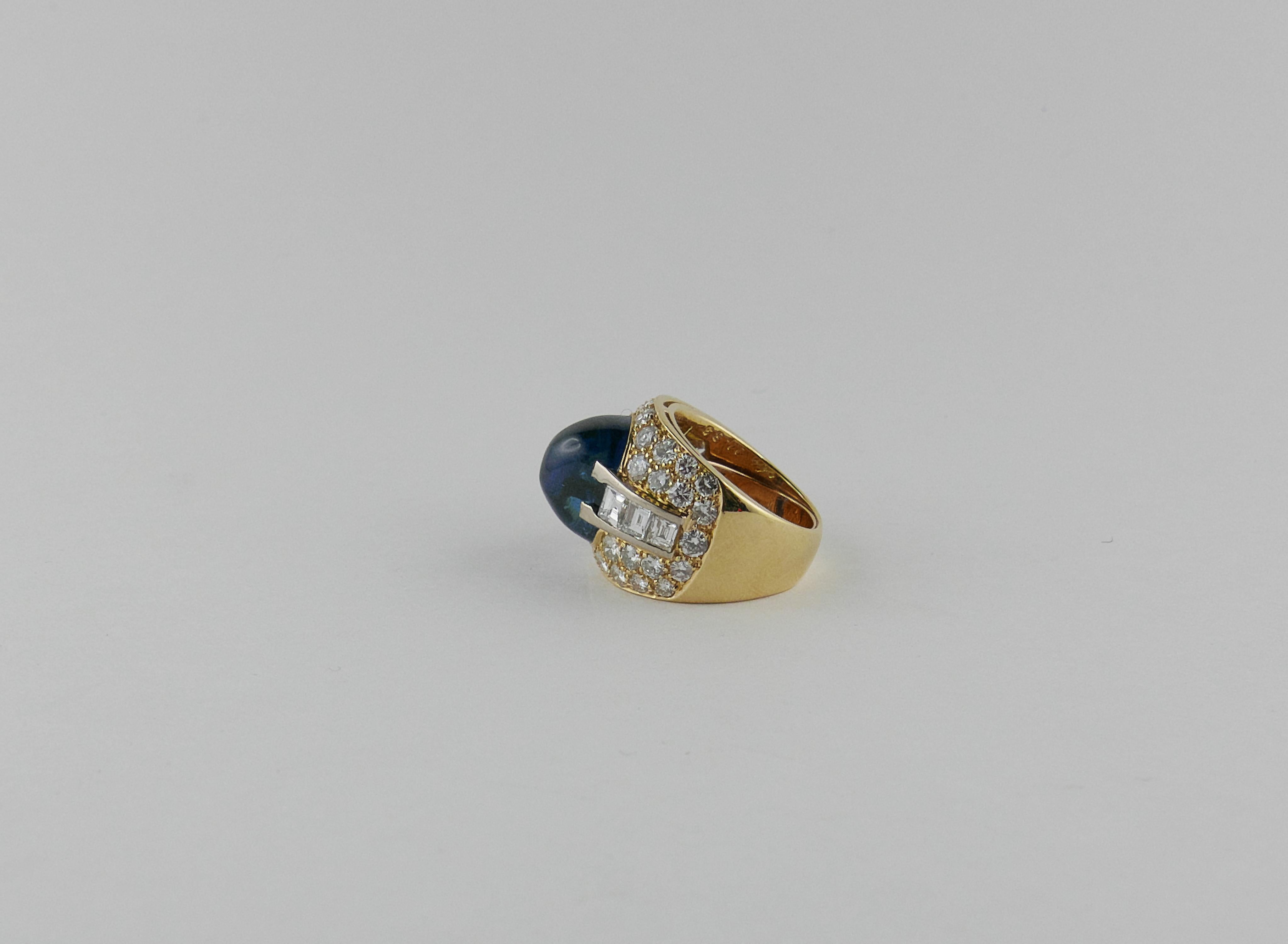 1970s Italian Yellow and White Gold, Sapphire and Diamond Ring For Sale 1