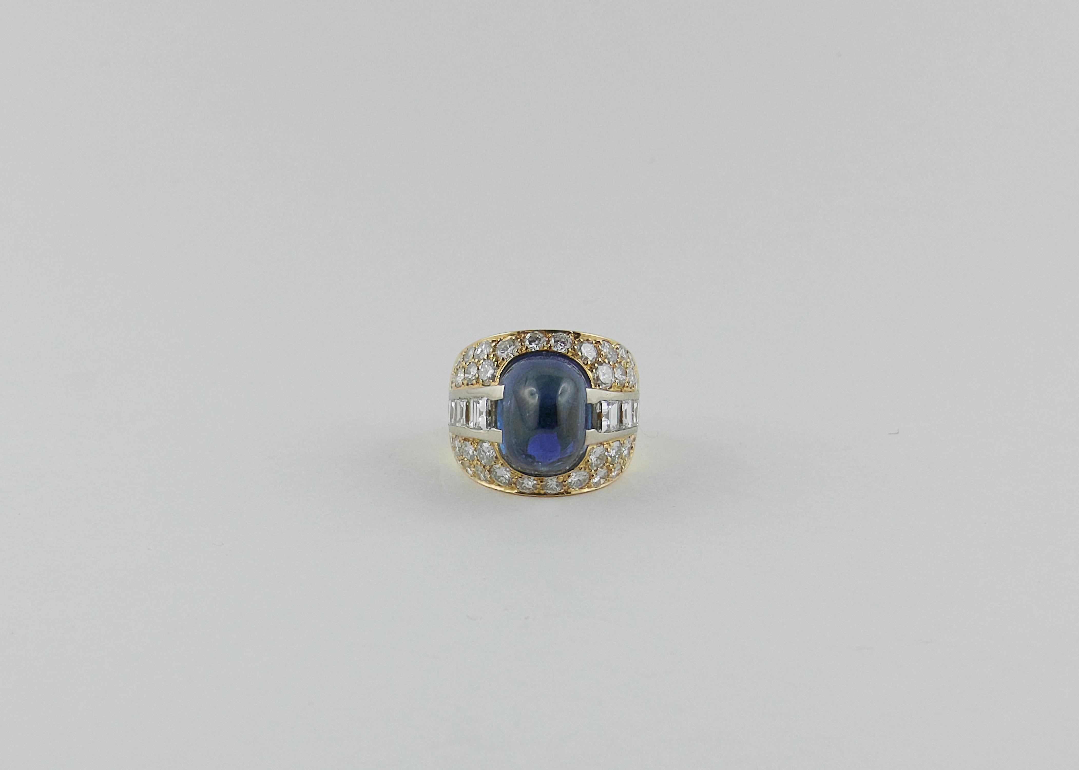1970s Italian Yellow and White Gold, Sapphire and Diamond Ring For Sale 2