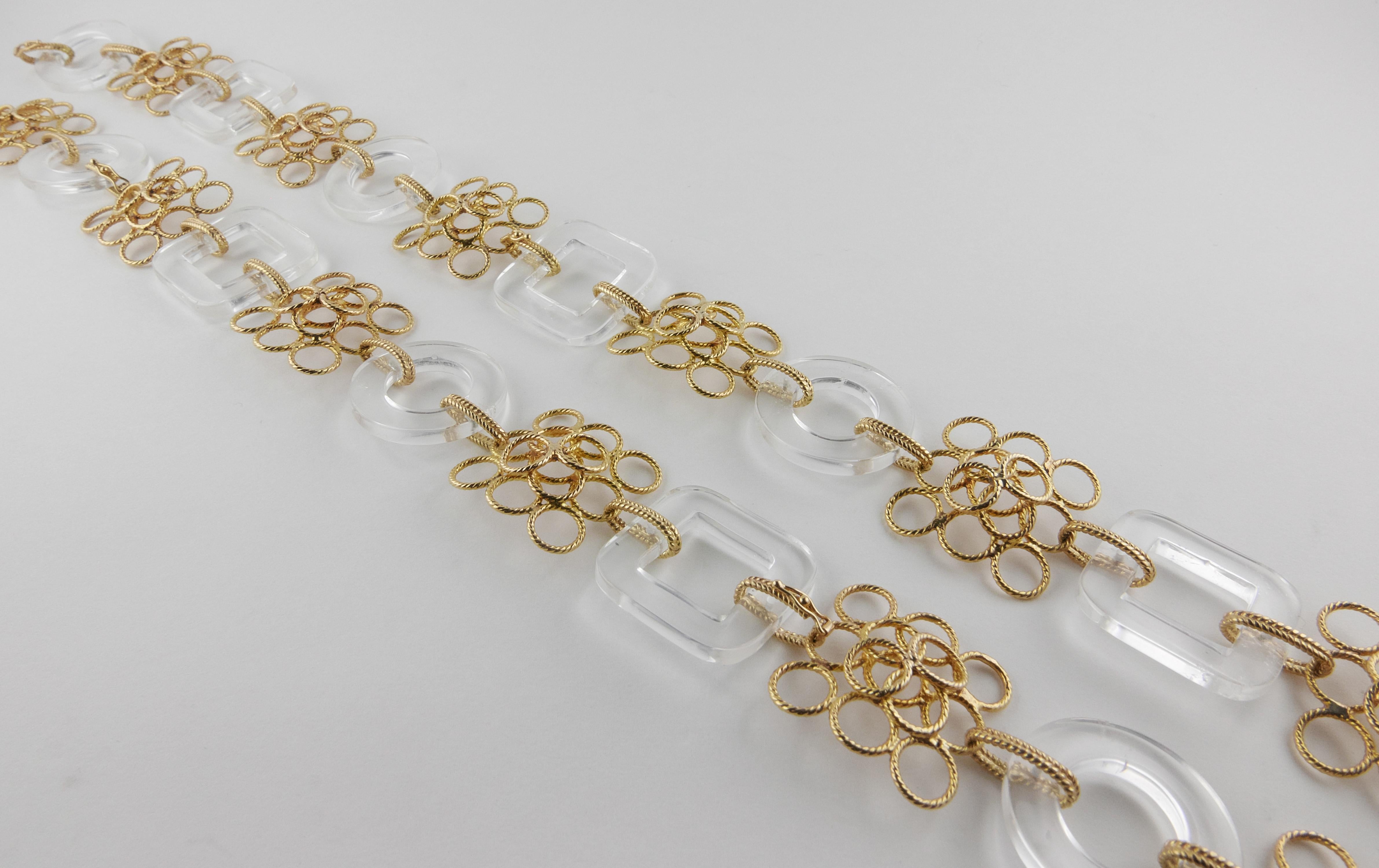 Mixed Cut 1970s Italian Yellow Gold and Rock Crystal Convertible Necklace/ Belt / Bracelet For Sale