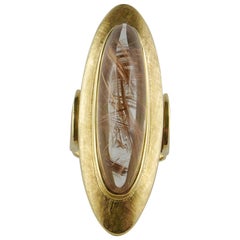 ring quarz 1970s Italian Yellow Gold and Rutilated Quarz Ring
