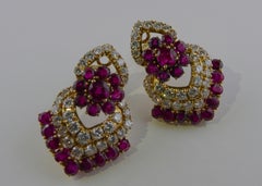 1970s Italian Yellow Gold  Ruby and Diamond Earrings