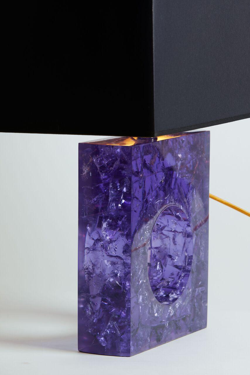 Italian 1970s Italy Pair of Cracked Resin Table Lamps in Purple with Black Shade