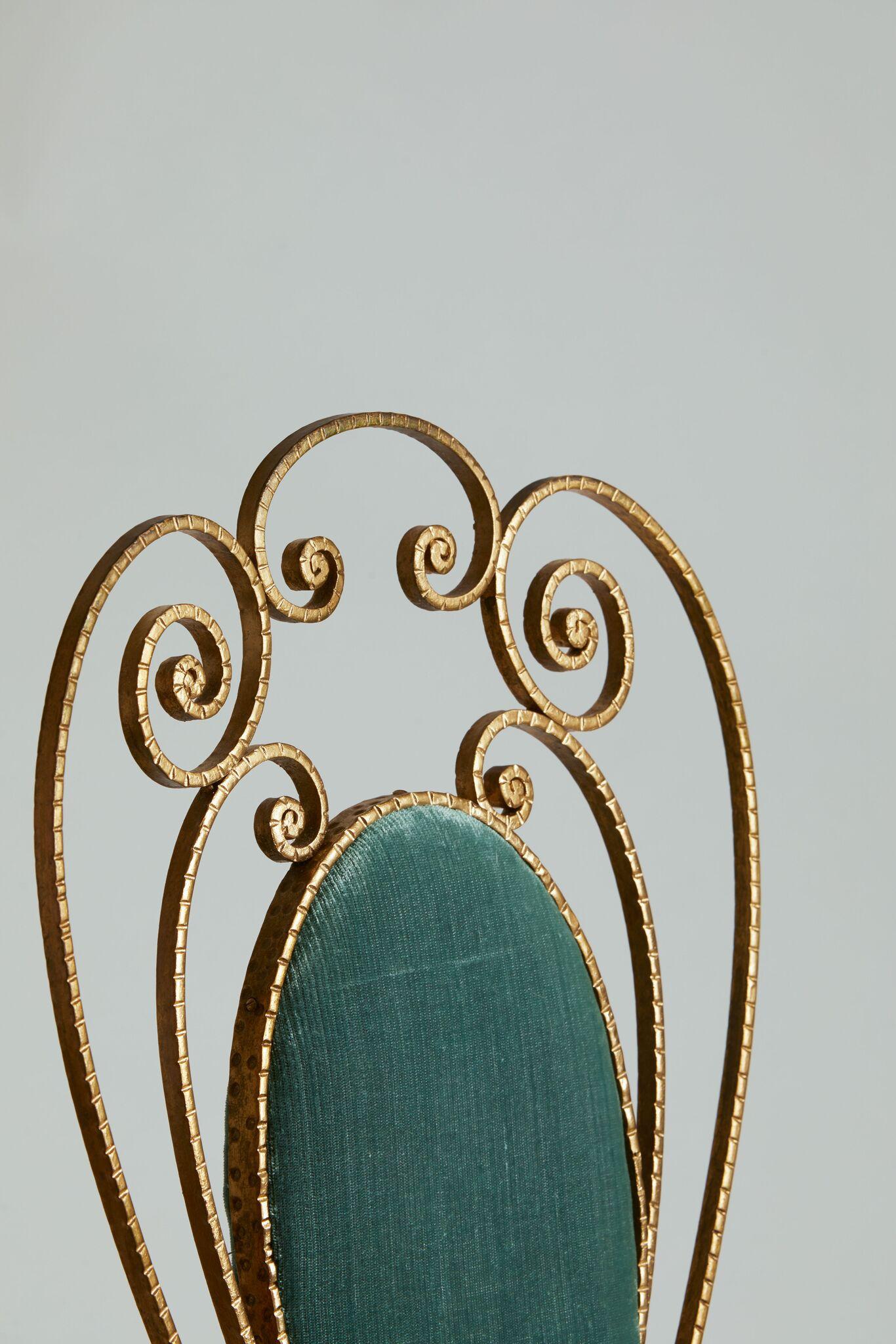 Italian 1970s Italy Pair of Gold Gilded Vanity Chair with Velvet Upholstery