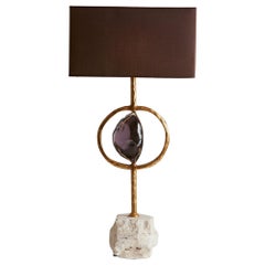1970s Italy Pair of Giovanni Banci Table Lamps with Amethyst and Gilded Base