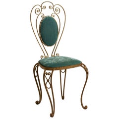 1970s Italy Pair of Gold Gilded Vanity Chair with Velvet Upholstery