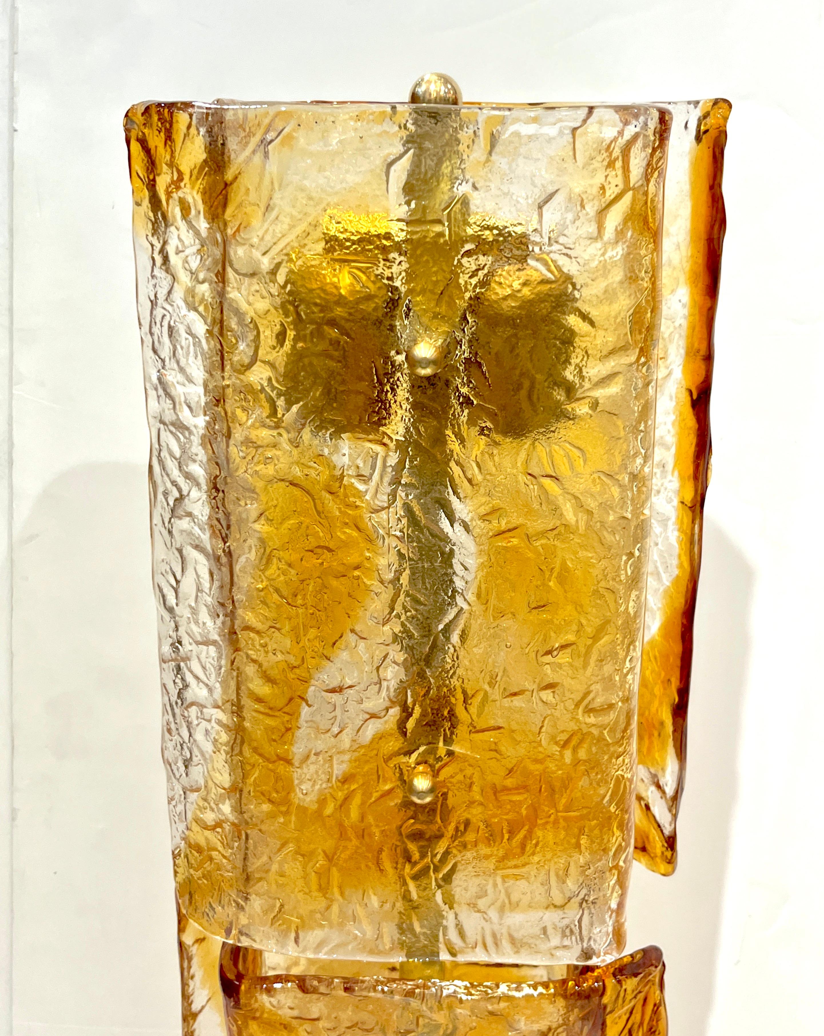1970s Italy Sculpture Pair Amber Orange Scroll Pattern Murano Glass Table Lamps For Sale 3