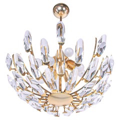 Lampadario Stilkronen anni '70 in cristallo e ottone dorato