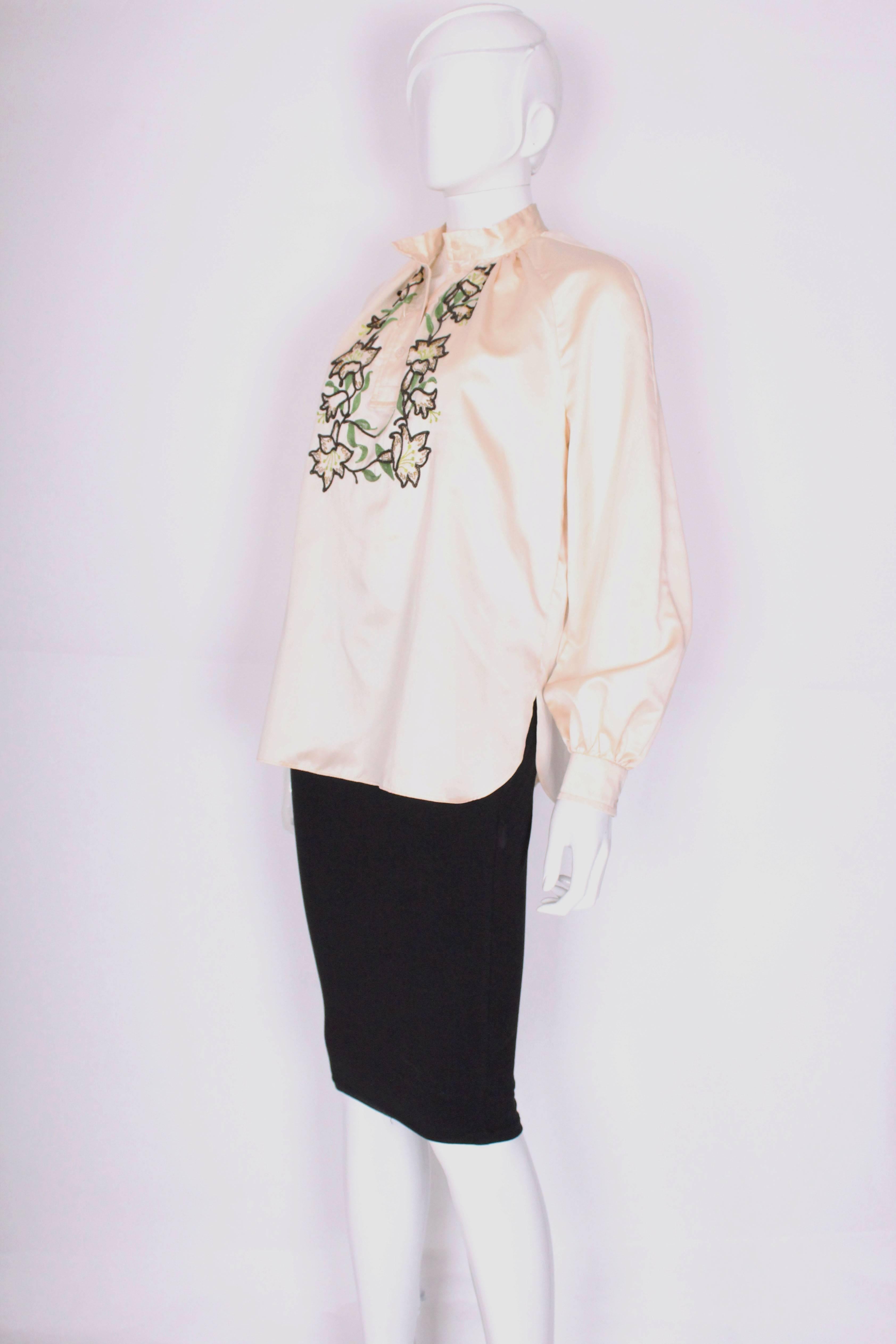 Gray 1970's Ivory Blouse by Caroline Charles For Sale