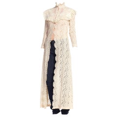 Vintage 1970'S Ivory Cotton Lace Victorian Revival Duster Dress