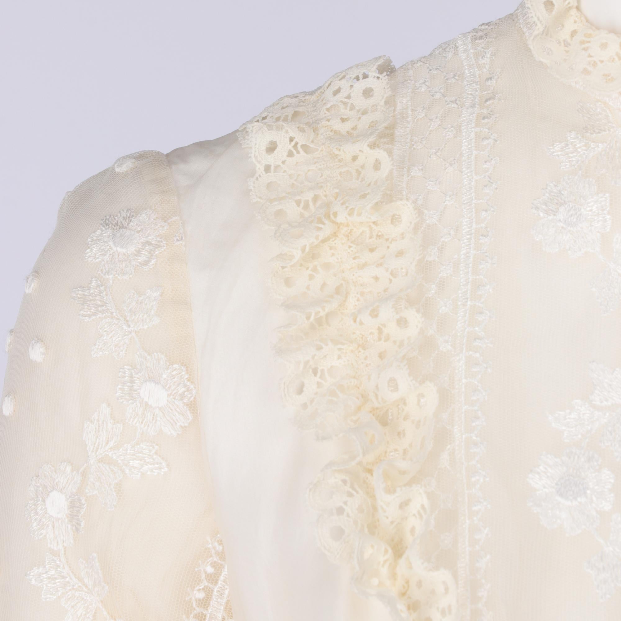1970s Ivory Embroidered Wedding Dress 1