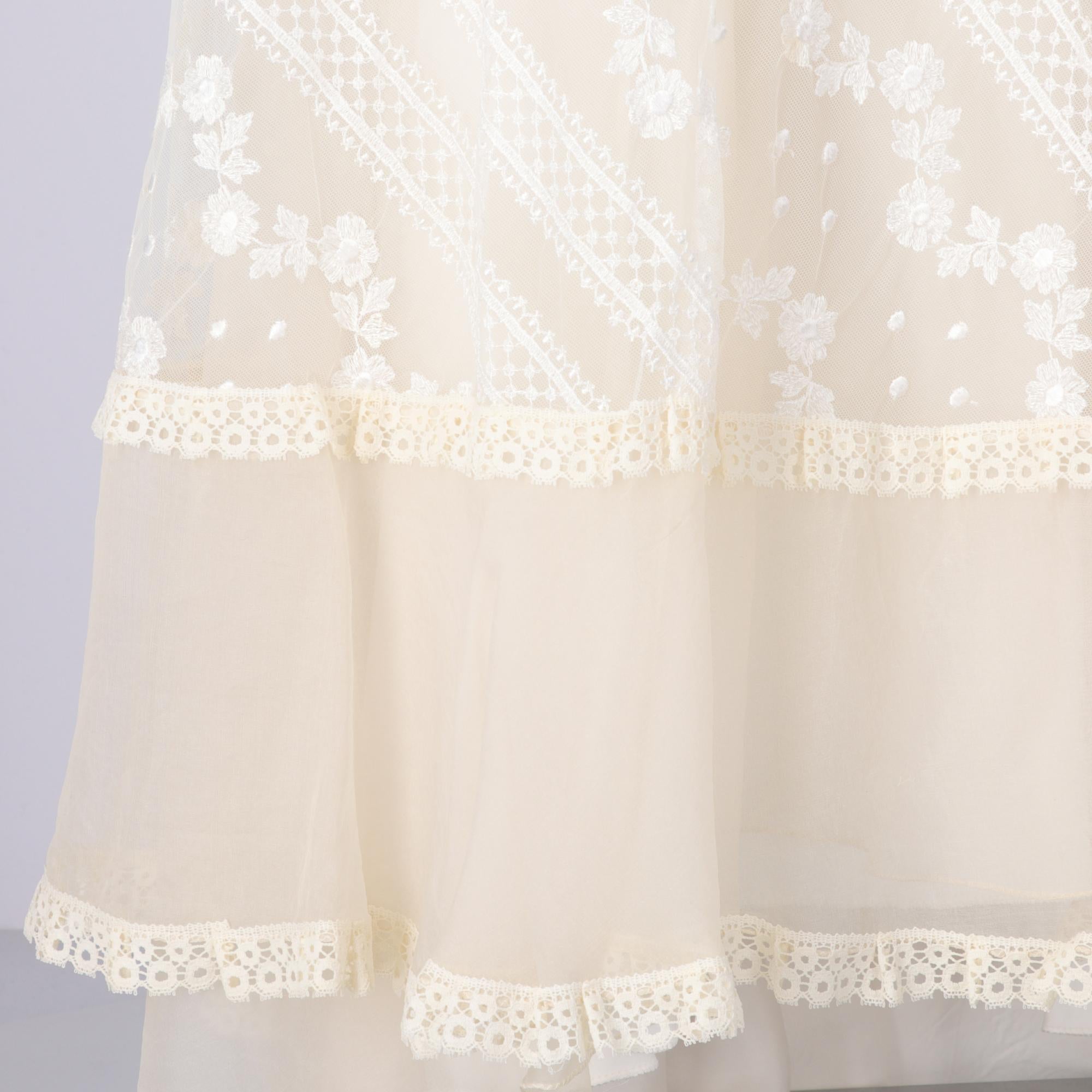 1970s Ivory Embroidered Wedding Dress 3