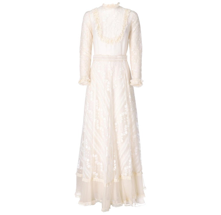 1970s Ivory Embroidered Wedding Dress at 1stDibs