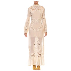 1970S Ivory Organic Cotton Victorian Style Handmade Lace Dress
