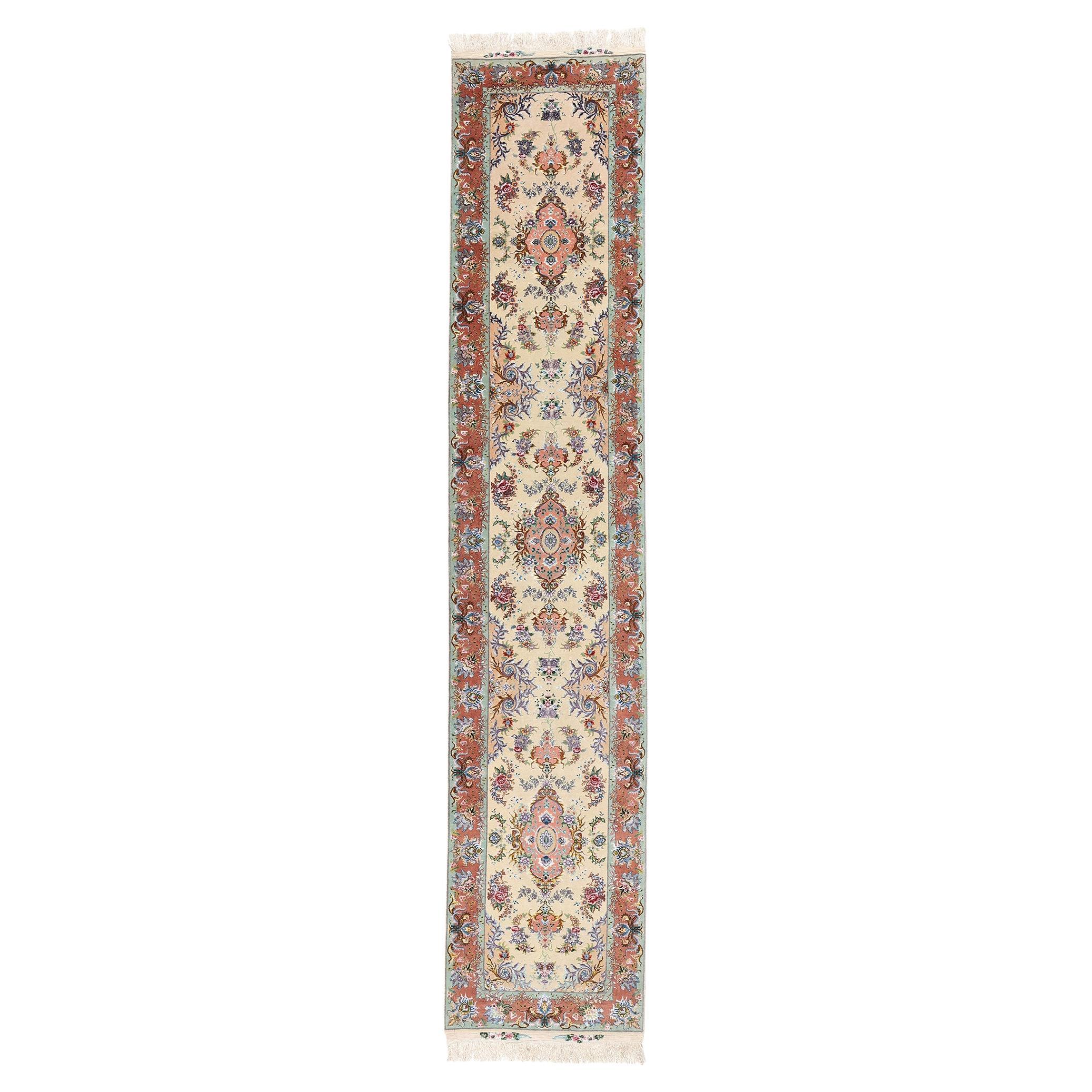 1970's Ivory Persian Tabriz Carpet Runner with Modern Style