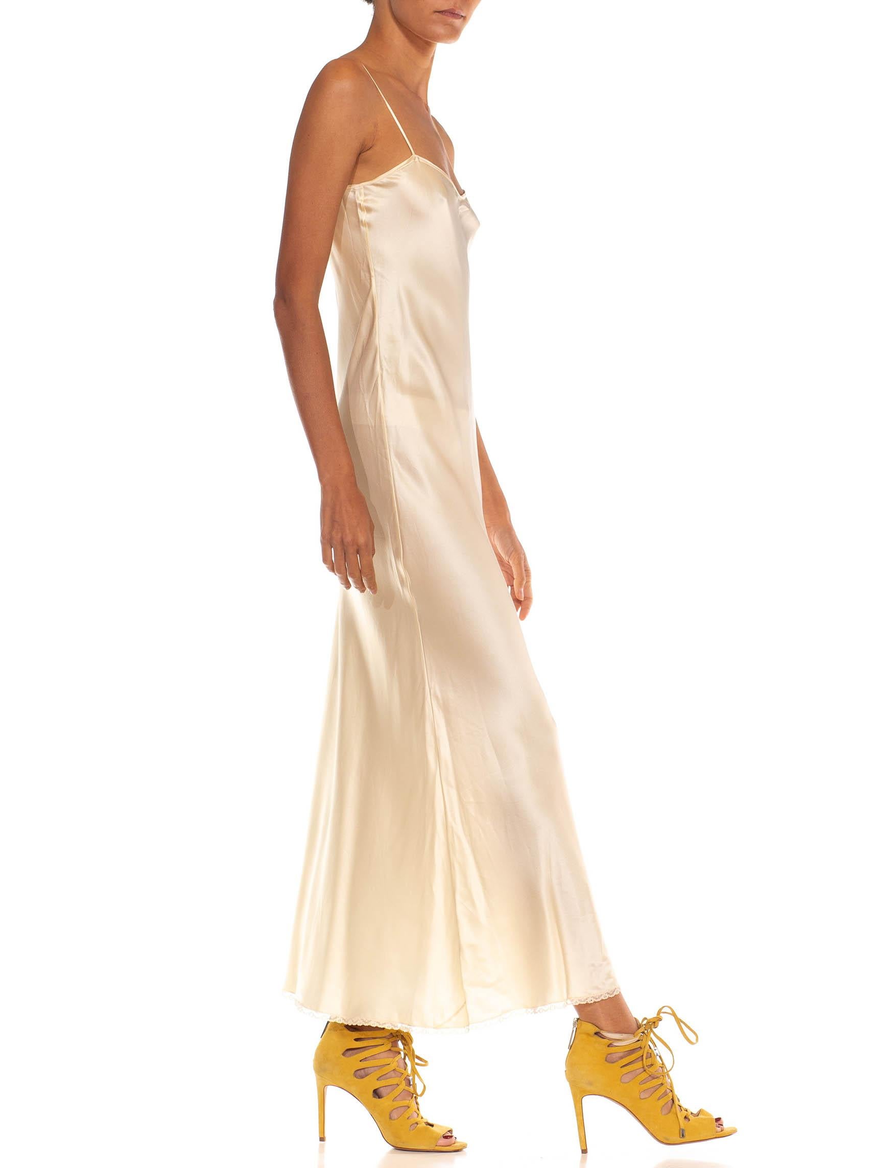 1970S Ivory Silk Satin Bias Cut Slip Dress In Excellent Condition In New York, NY