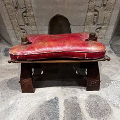 1970s Izmir Camel Saddle Foot Stool Red Leather