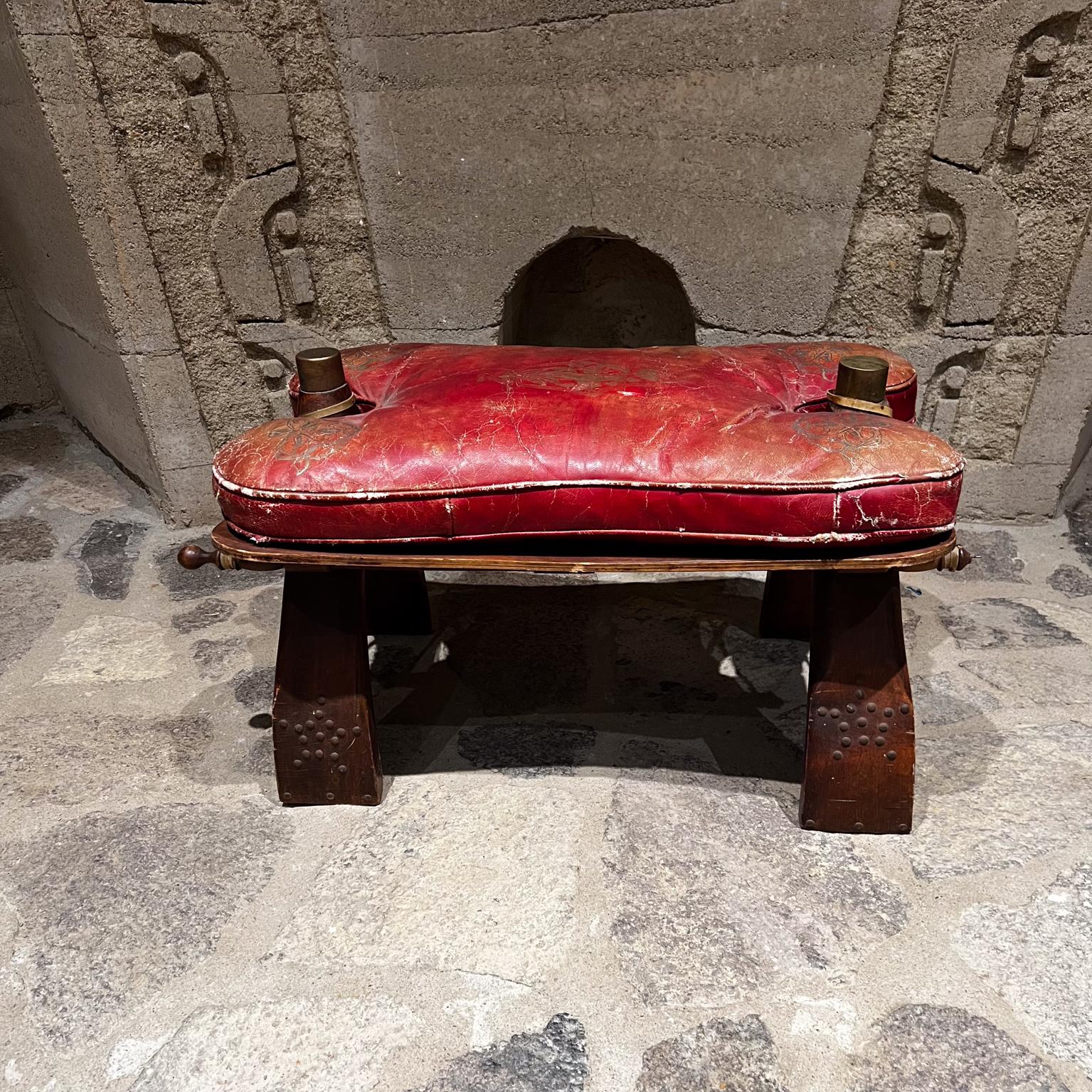 1970s Izmir Camel Saddle Foot Stool Red Leather  In Fair Condition In Chula Vista, CA