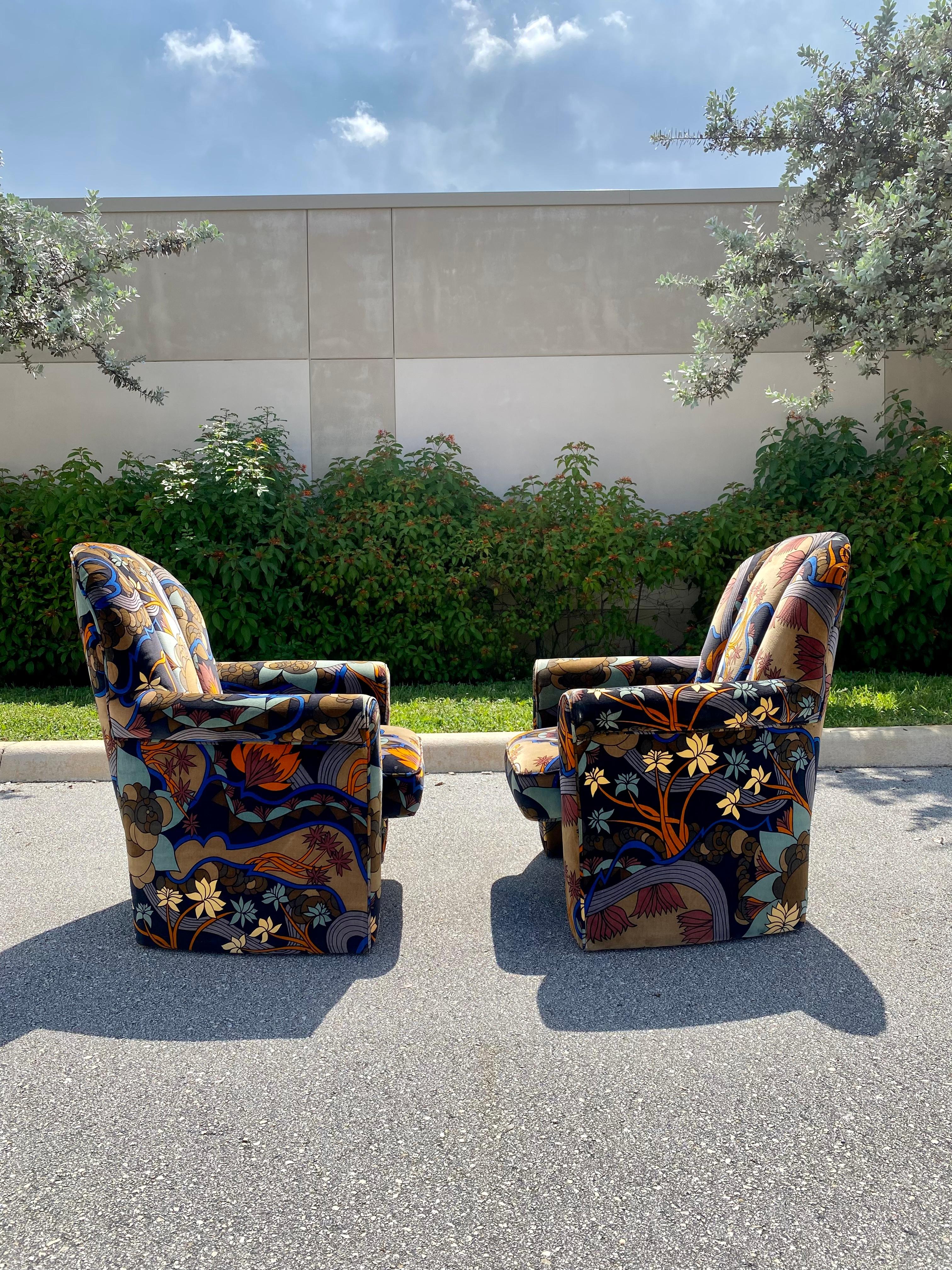 1970s Groovy Colorful Mid Century Jack Larsen Barrel Tufted Chairs, Set of 2 In Good Condition For Sale In Fort Lauderdale, FL