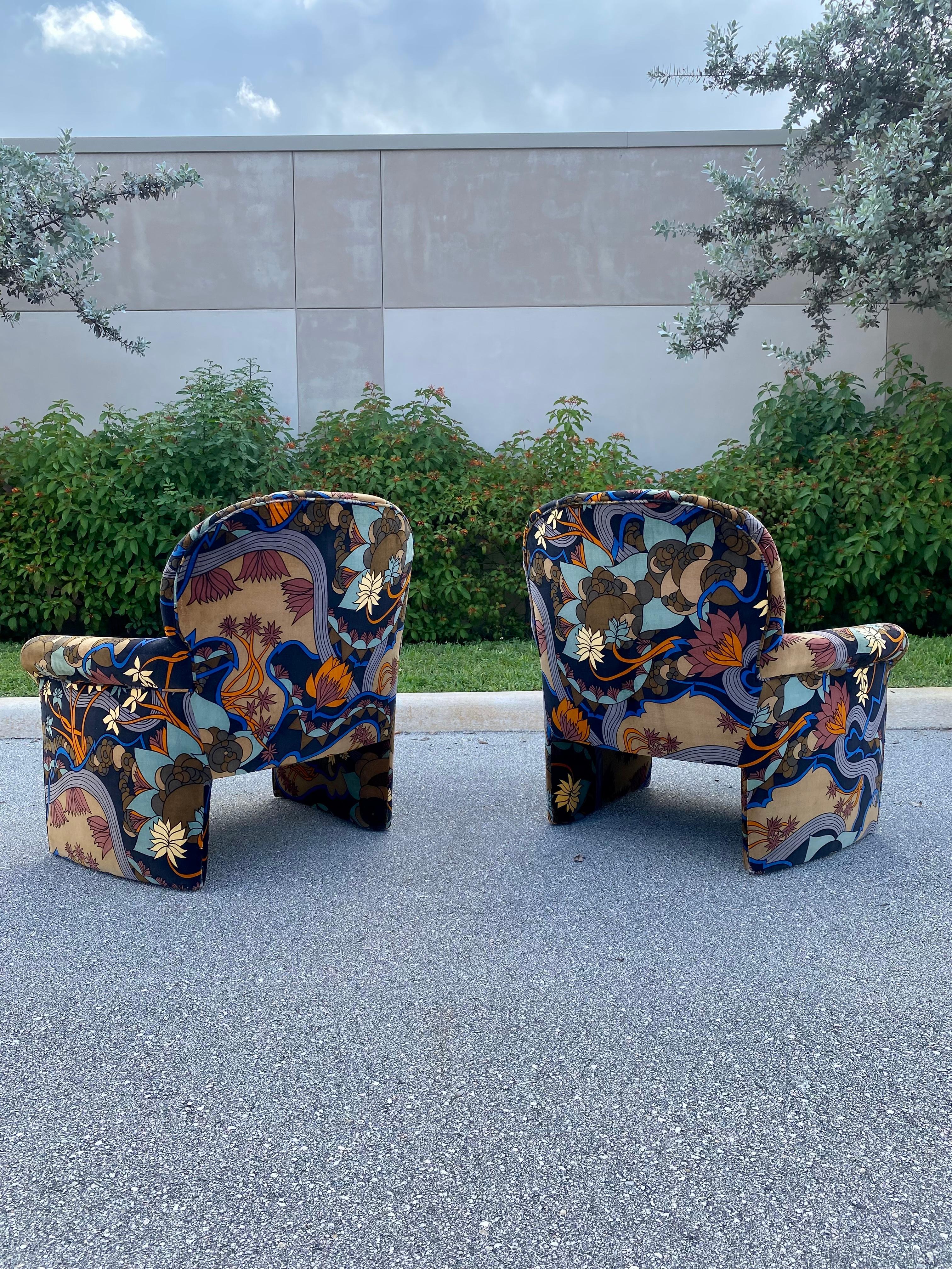 Upholstery 1970s Groovy Colorful Mid Century Jack Larsen Barrel Tufted Chairs, Set of 2 For Sale