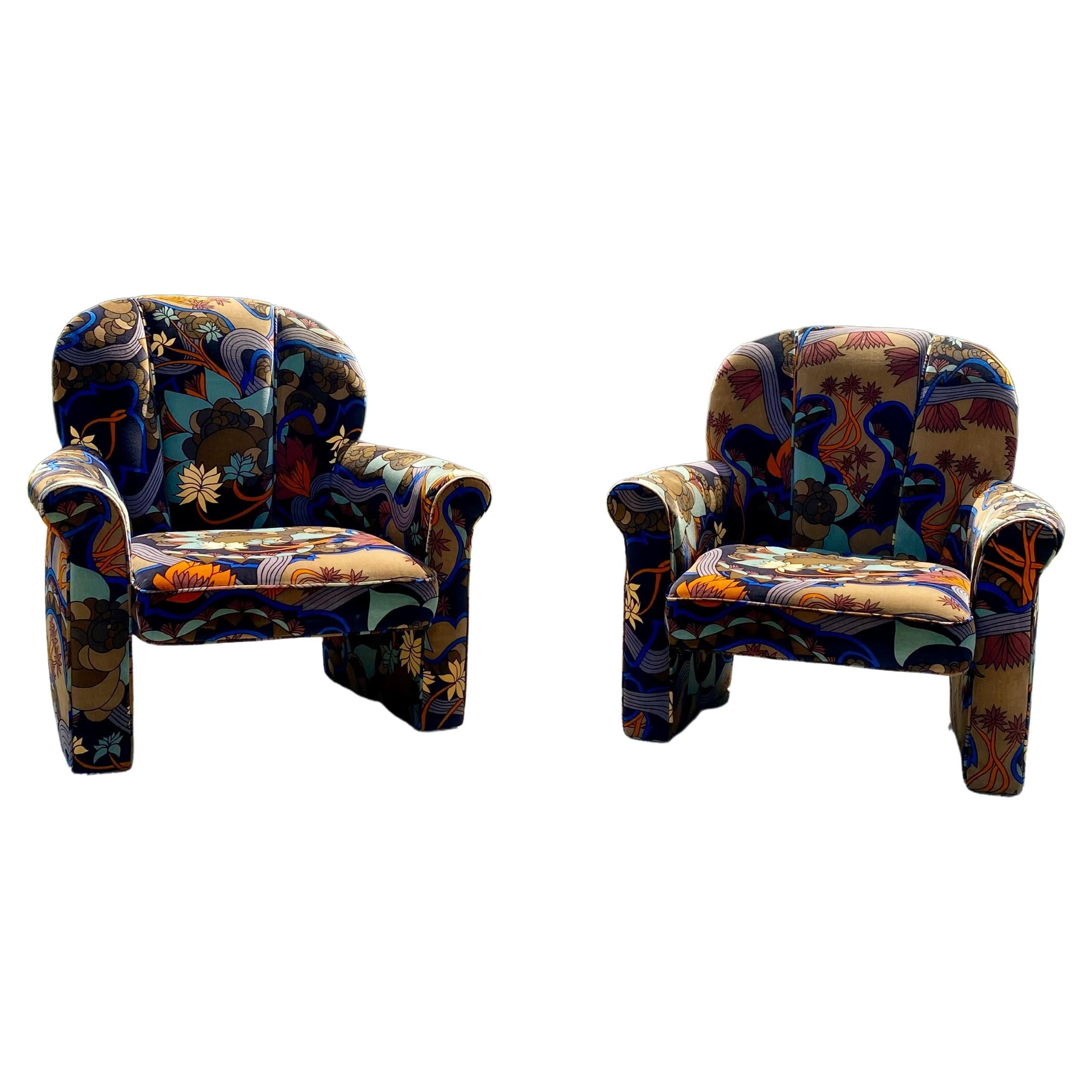 1970s Groovy Colorful Mid Century Jack Larsen Barrel Tufted Chairs, Set of 2 For Sale