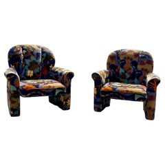 1970s Groovy Colorful Mid Century Jack Larsen Barrel Tufted Chairs, Set of 2