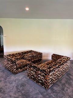 1970s Jack Lenor Larsen Milo Baughman for Thayer Loveseats with Walnut Base