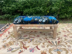 1970’s Jack Lenor Larsen Style Upholstered Elephant Bamboo bench