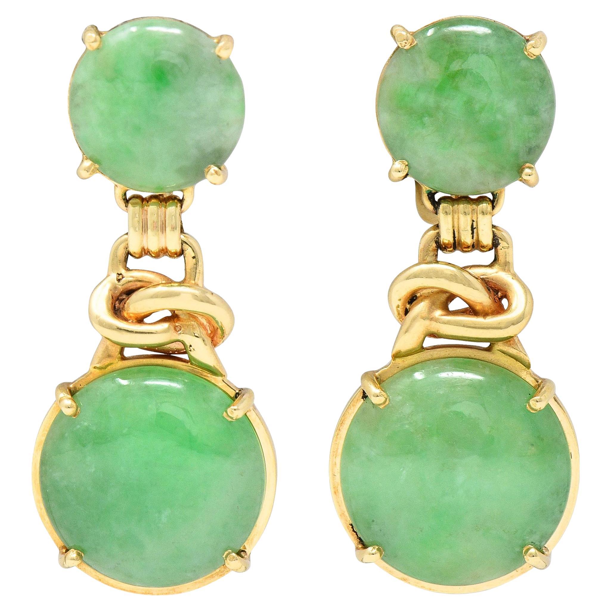 1970er Jahre Jade 14 Karat Gelbgold Vintage Knot Screw-Back Ohrringe mit Schraubverschluss