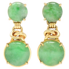 1970er Jahre Jade 14 Karat Gelbgold Vintage Knot Screw-Back Ohrringe mit Schraubverschluss