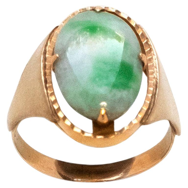 1970s Jade and Gold Signet Ring For Sale