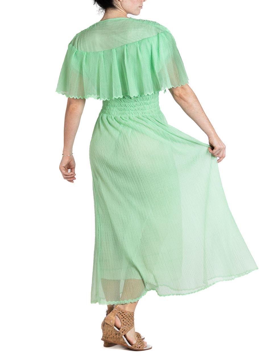 1970S Jade Green Poly/Nylon Gown With Couture Detailed Beaded Bodice For Sale 5