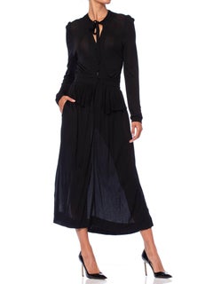 1970S JAEGER Black Rayon Jersey Ossie Clark Style Long Sleeve Dress