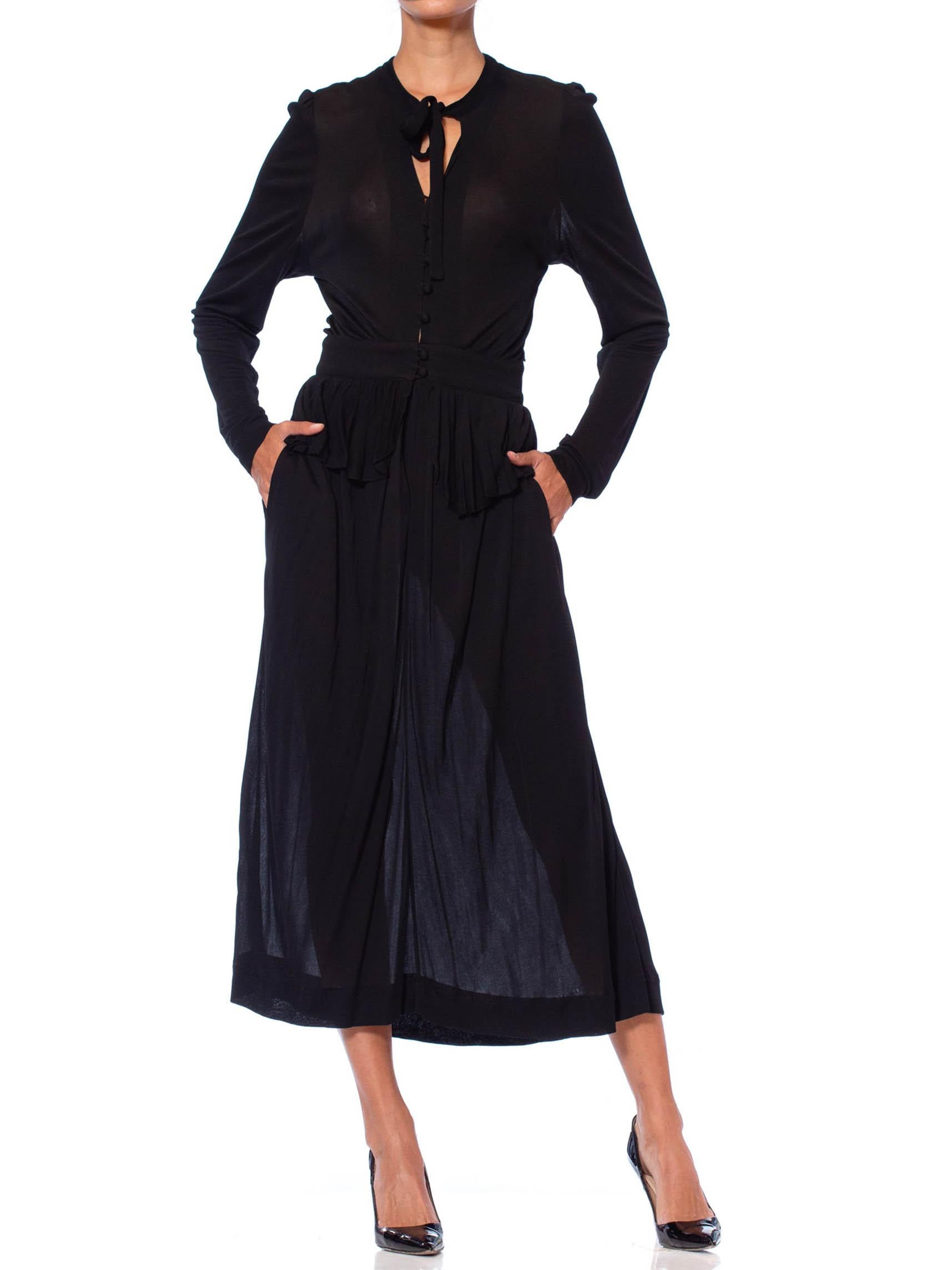 1970S JAEGER Black Rayon Jersey Ossie Clark Style Long Sleeve Dress In Excellent Condition In New York, NY