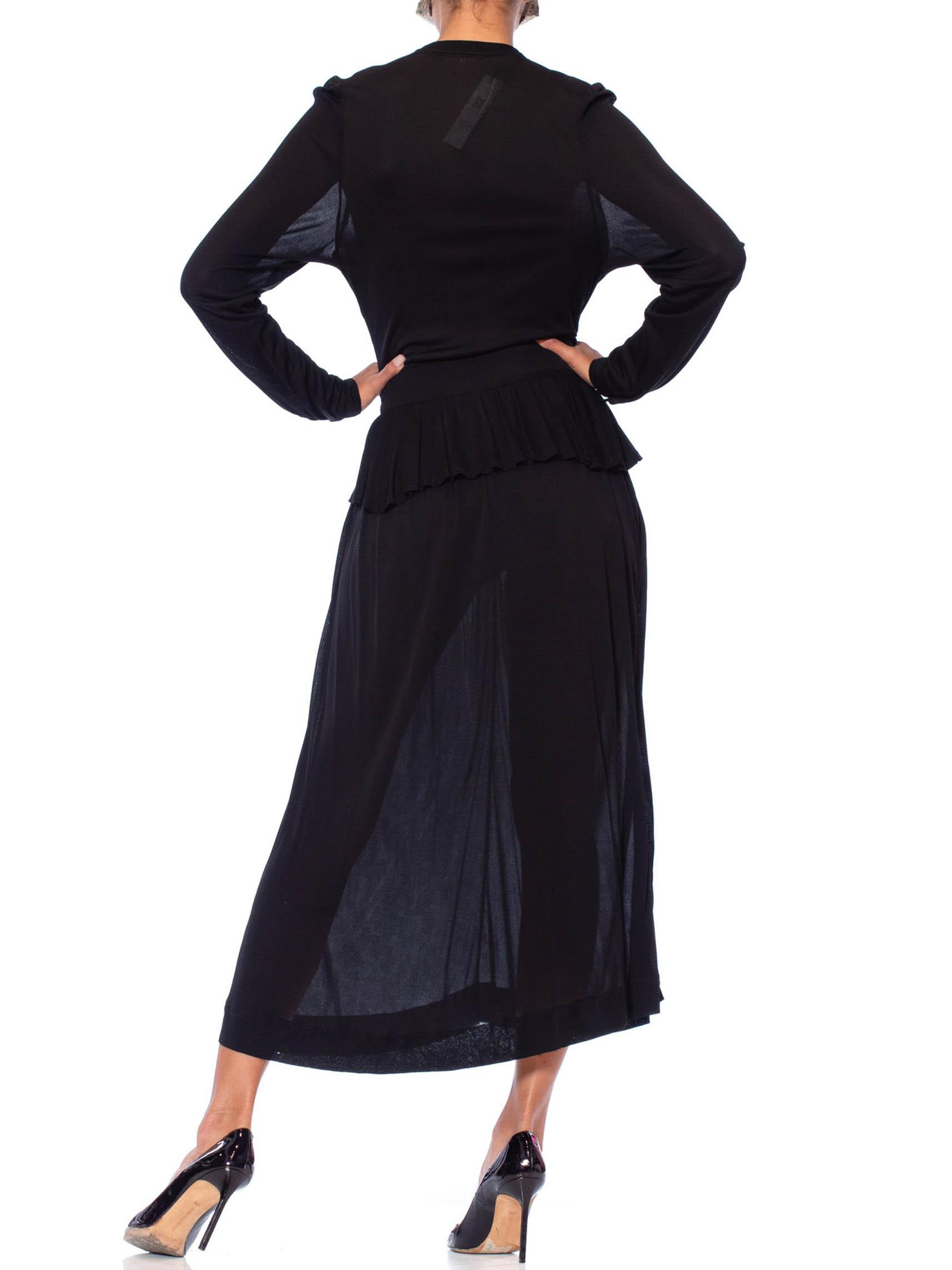 1970S JAEGER Black Rayon Jersey Ossie Clark Style Long Sleeve Dress 1