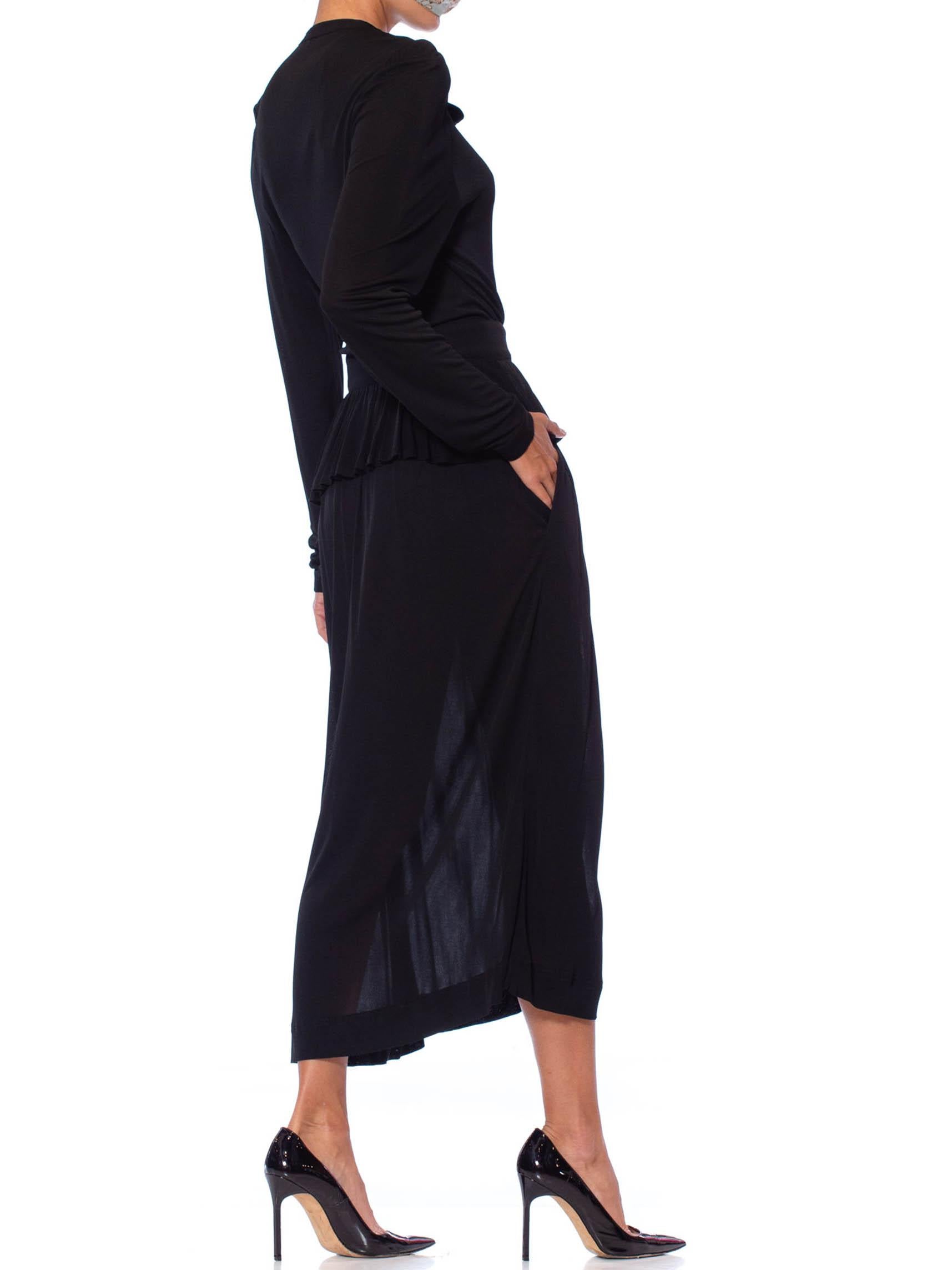 1970S JAEGER Black Rayon Jersey Ossie Clark Style Long Sleeve Dress 2