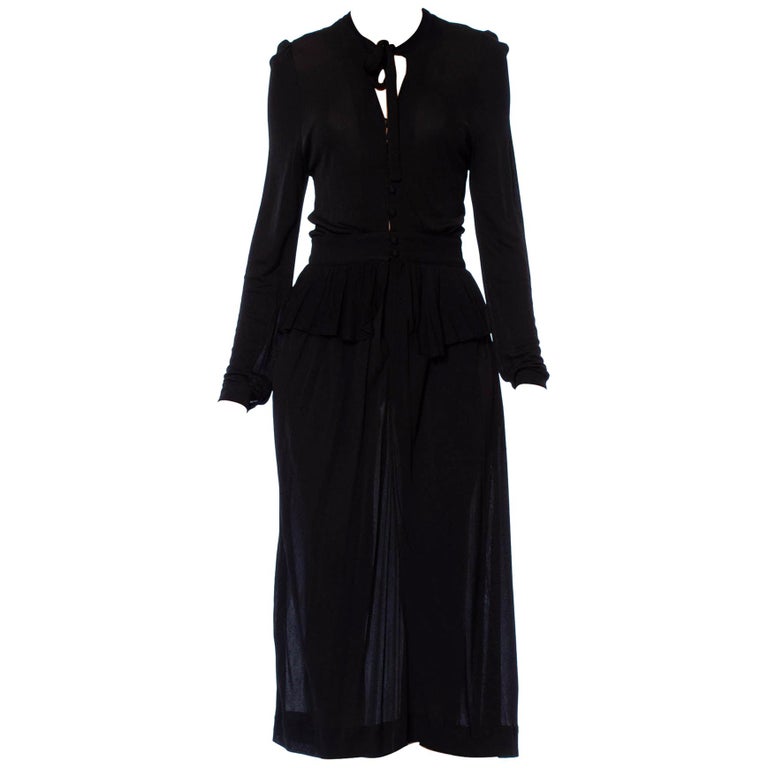 1970S JAEGER Black Rayon Jersey Ossie Clark Style Long Sleeve Dress For ...