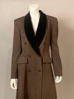 Topcoat in lana marrone Jaeger London anni '70 con colletto in velluto marrone