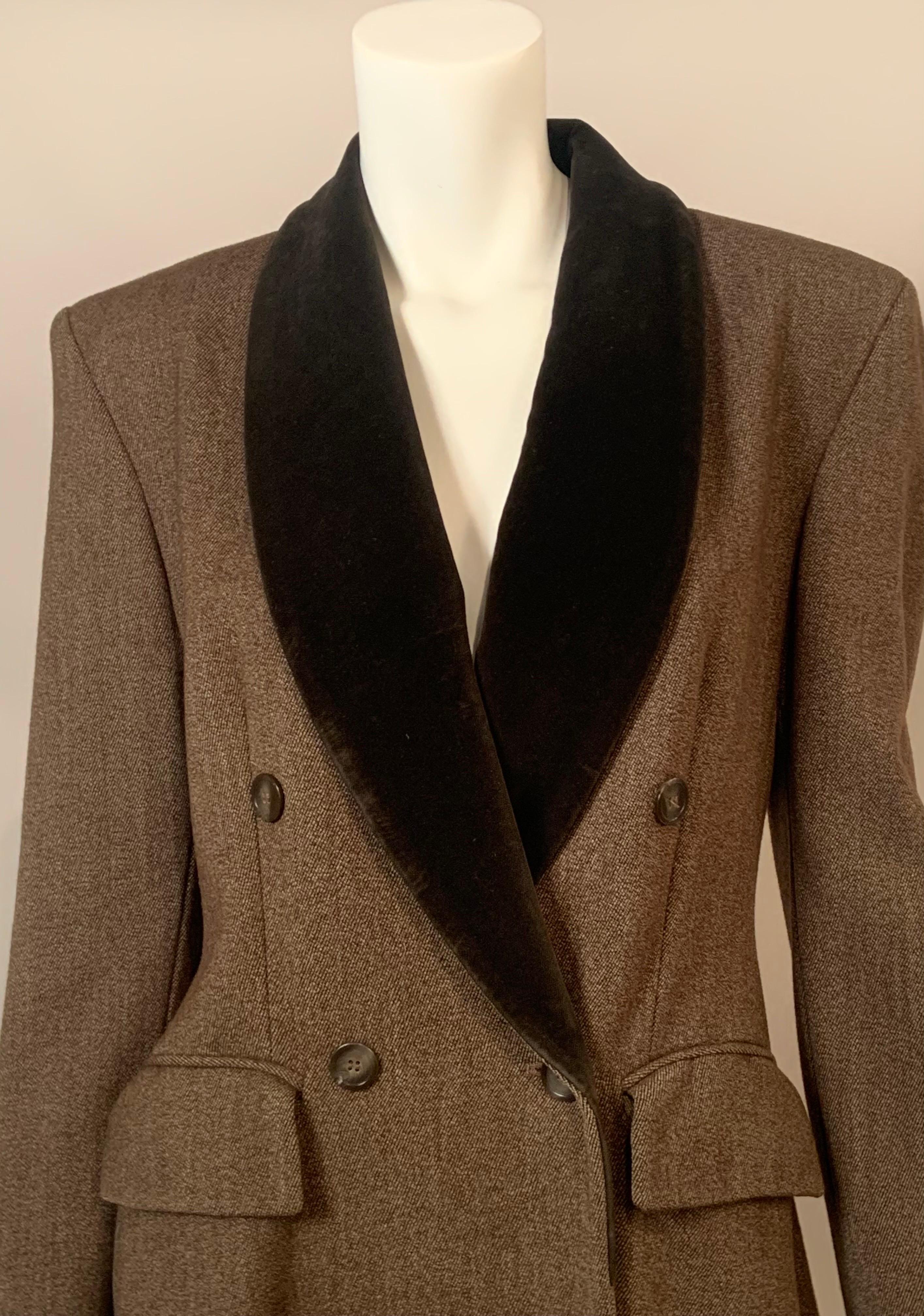 1970's Jaeger London Brown Wool Topcoat with Brown Velvet Collar  In Excellent Condition For Sale In New Hope, PA